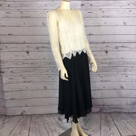 Vintage Cachet By Bari Protas dress with Embroidered lace black cream size 9-10 - Picture 8 of 12
